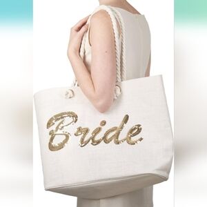 Bride Sequine Jute Large Beach Tote
